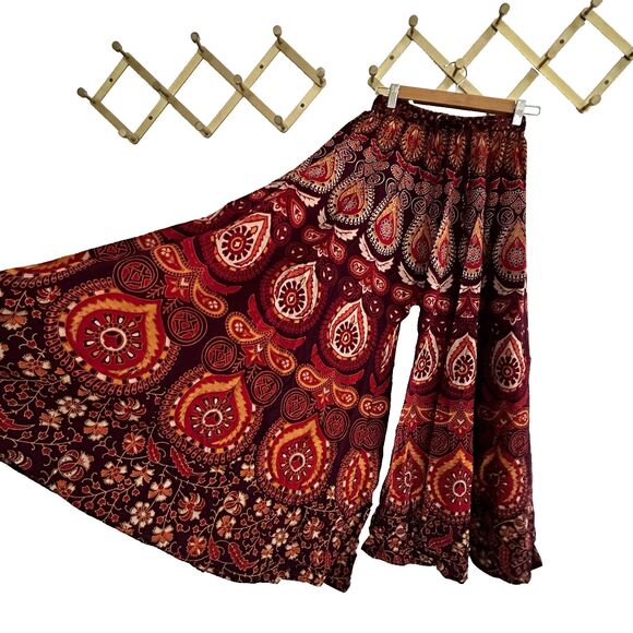 Palazzo Pants Indian Cotton Print Size XS?? Small?? Boho Hippie Bohemian - Picture 1 of 7